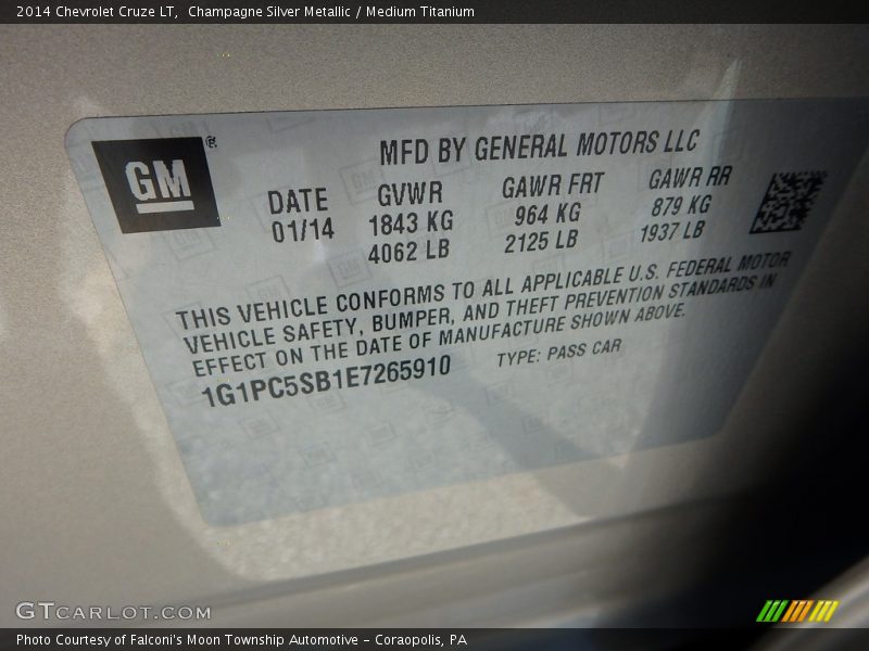 Champagne Silver Metallic / Medium Titanium 2014 Chevrolet Cruze LT