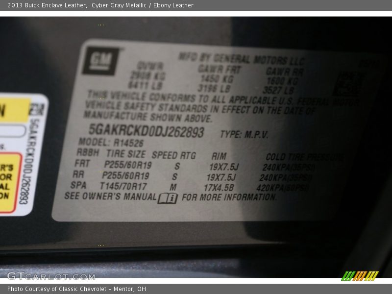 Cyber Gray Metallic / Ebony Leather 2013 Buick Enclave Leather