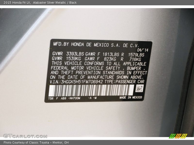 Alabaster Silver Metallic / Black 2015 Honda Fit LX
