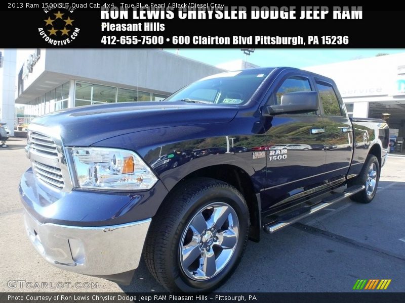 True Blue Pearl / Black/Diesel Gray 2013 Ram 1500 SLT Quad Cab 4x4