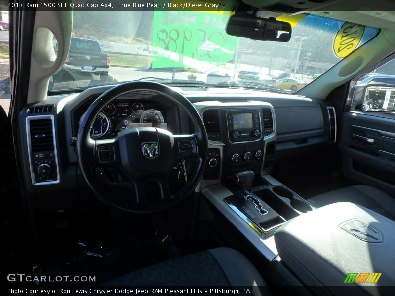 True Blue Pearl / Black/Diesel Gray 2013 Ram 1500 SLT Quad Cab 4x4