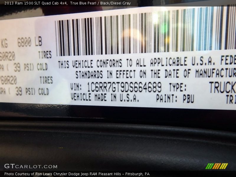 True Blue Pearl / Black/Diesel Gray 2013 Ram 1500 SLT Quad Cab 4x4