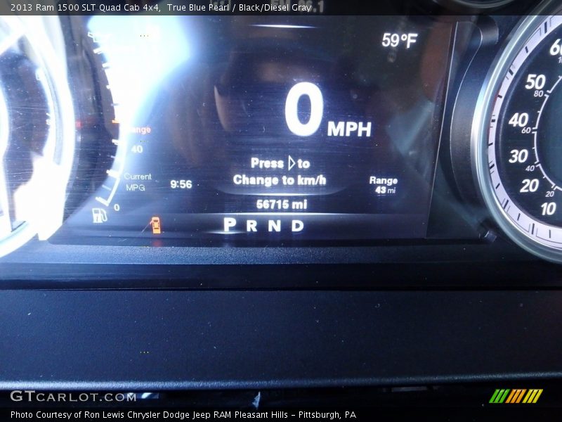 True Blue Pearl / Black/Diesel Gray 2013 Ram 1500 SLT Quad Cab 4x4