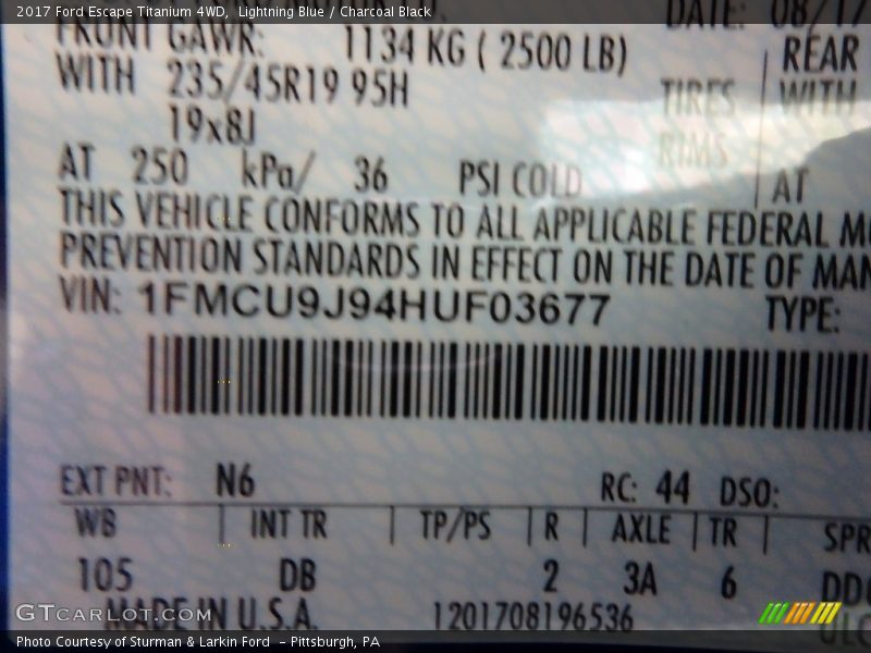 Lightning Blue / Charcoal Black 2017 Ford Escape Titanium 4WD