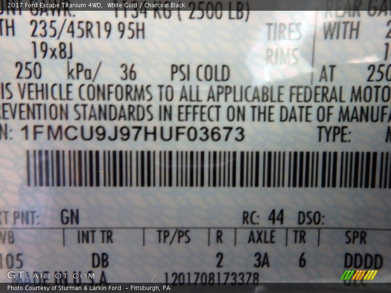 White Gold / Charcoal Black 2017 Ford Escape Titanium 4WD