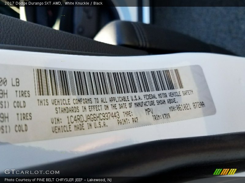 White Knuckle / Black 2017 Dodge Durango SXT AWD