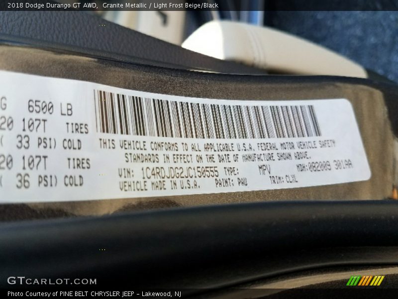 Granite Metallic / Light Frost Beige/Black 2018 Dodge Durango GT AWD