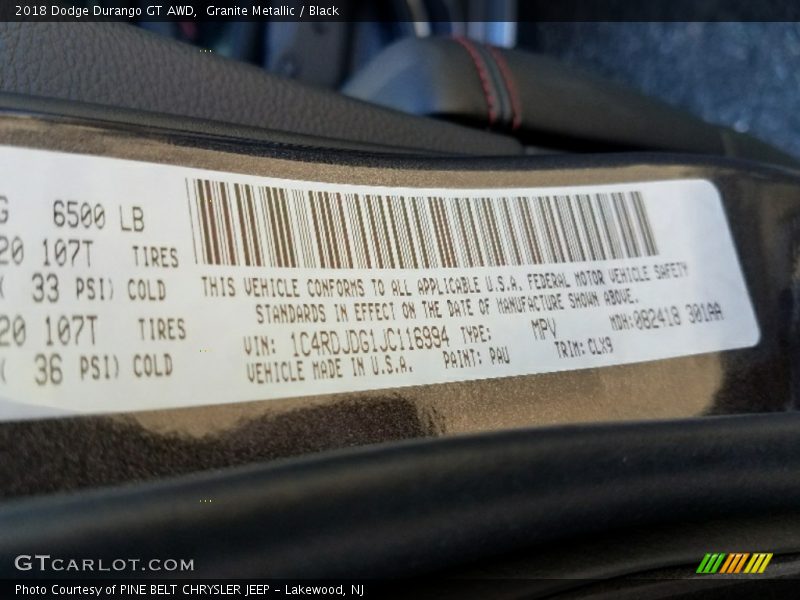 2018 Durango GT AWD Granite Metallic Color Code PAU