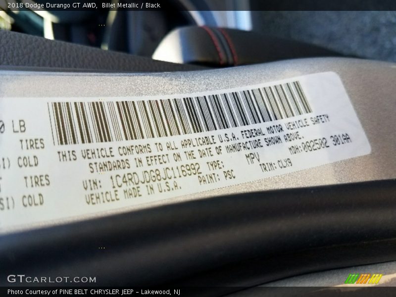 Billet Metallic / Black 2018 Dodge Durango GT AWD