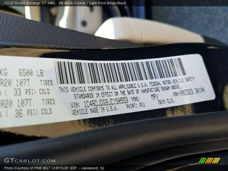 DB Black Crystal / Light Frost Beige/Black 2018 Dodge Durango GT AWD