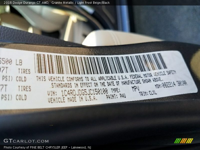 Granite Metallic / Light Frost Beige/Black 2018 Dodge Durango GT AWD