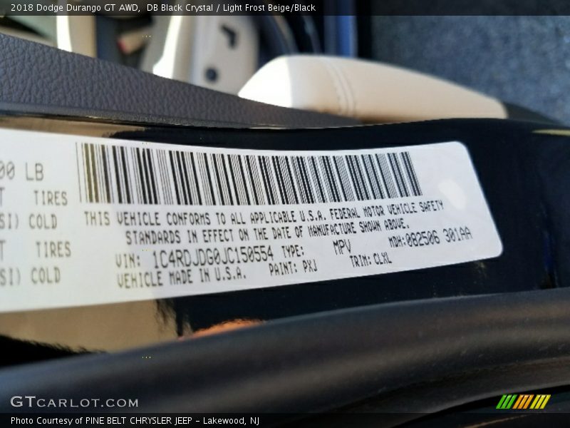 DB Black Crystal / Light Frost Beige/Black 2018 Dodge Durango GT AWD