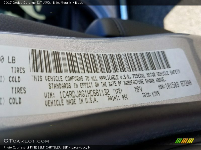 Billet Metallic / Black 2017 Dodge Durango SXT AWD