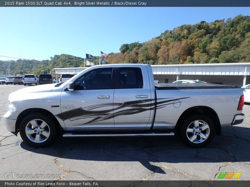 Bright Silver Metallic / Black/Diesel Gray 2015 Ram 1500 SLT Quad Cab 4x4