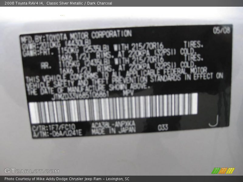 Classic Silver Metallic / Dark Charcoal 2008 Toyota RAV4 I4