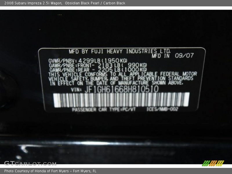 Obsidian Black Pearl / Carbon Black 2008 Subaru Impreza 2.5i Wagon