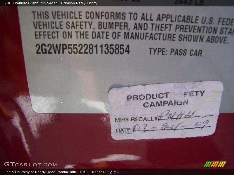 Crimson Red / Ebony 2008 Pontiac Grand Prix Sedan