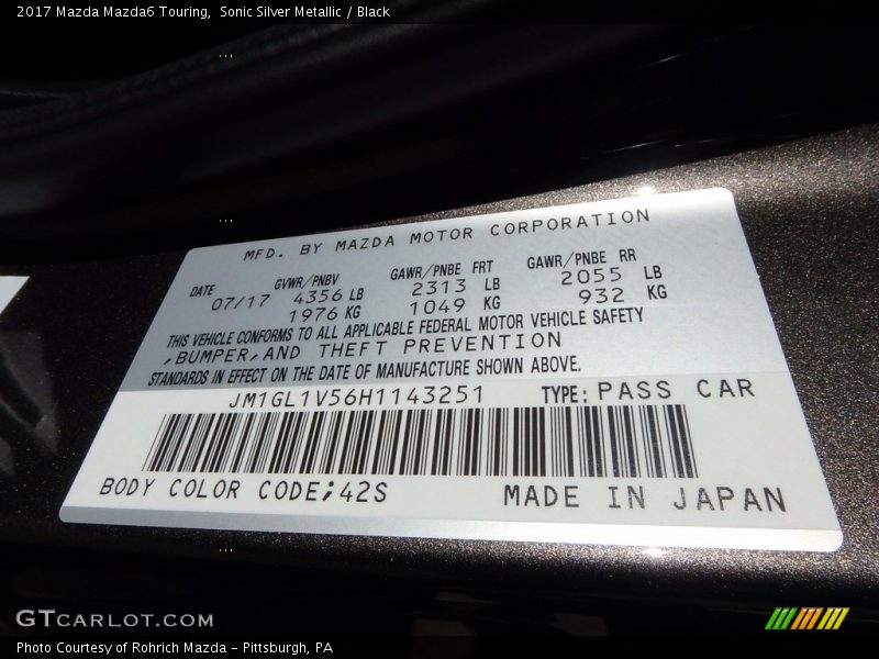 Sonic Silver Metallic / Black 2017 Mazda Mazda6 Touring
