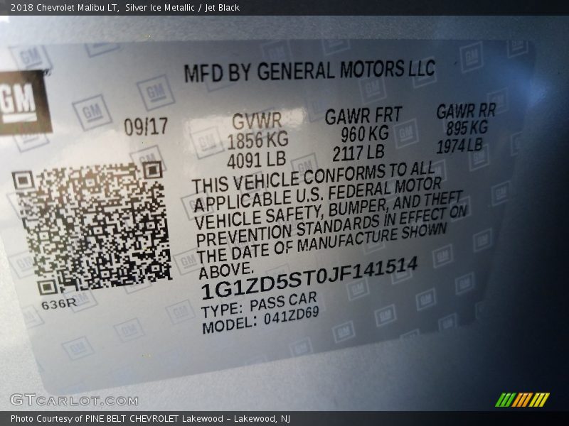 Silver Ice Metallic / Jet Black 2018 Chevrolet Malibu LT