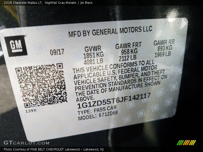 Nightfall Gray Metallic / Jet Black 2018 Chevrolet Malibu LT