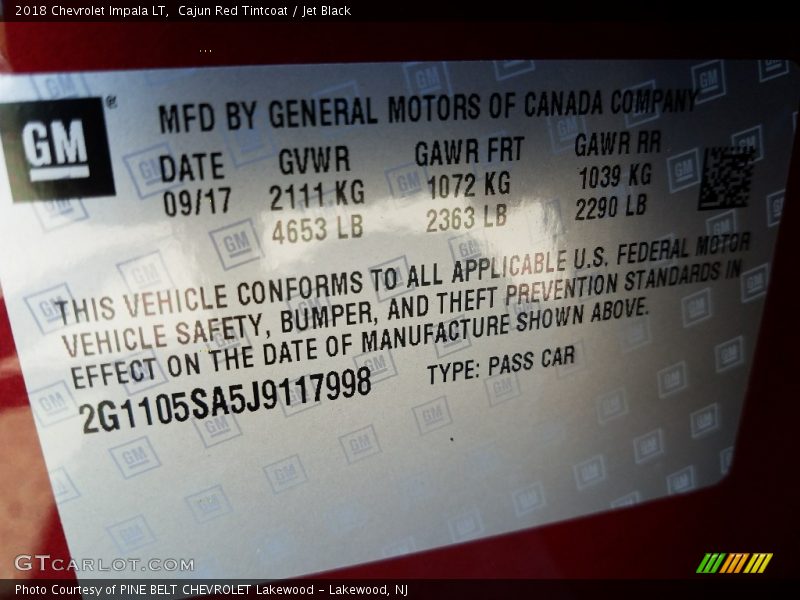 Cajun Red Tintcoat / Jet Black 2018 Chevrolet Impala LT