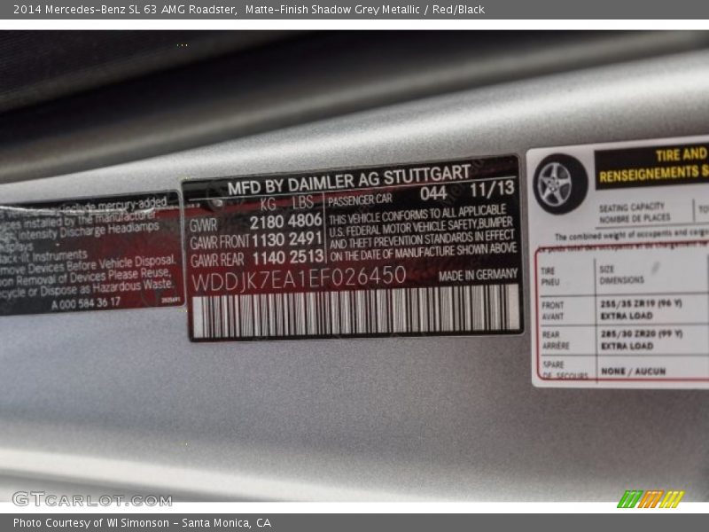 Matte-Finish Shadow Grey Metallic / Red/Black 2014 Mercedes-Benz SL 63 AMG Roadster
