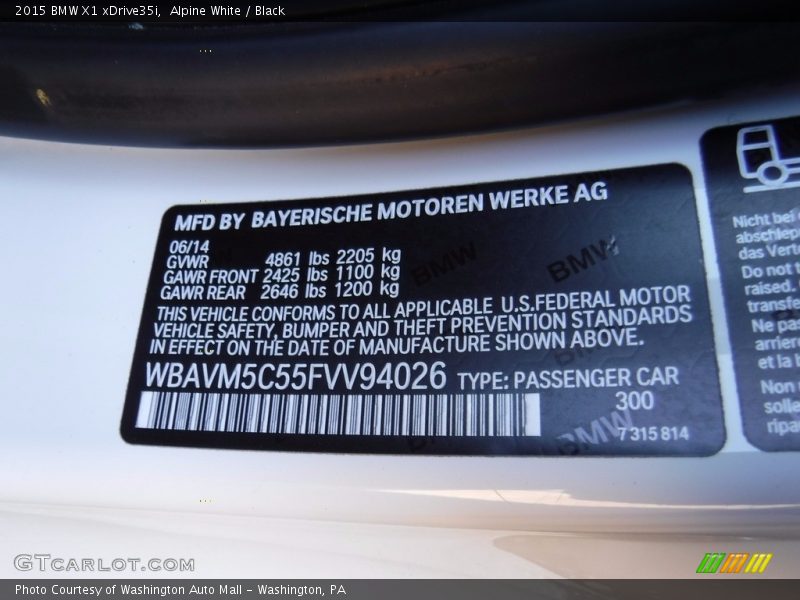 Alpine White / Black 2015 BMW X1 xDrive35i