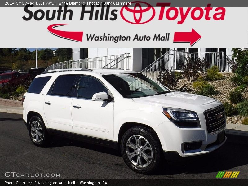 White Diamond Tricoat / Dark Cashmere 2014 GMC Acadia SLT AWD