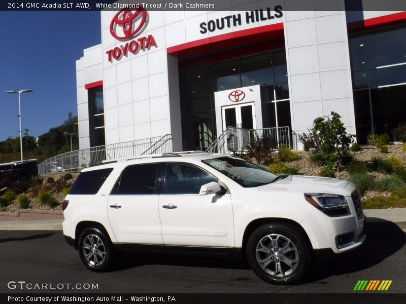 White Diamond Tricoat / Dark Cashmere 2014 GMC Acadia SLT AWD