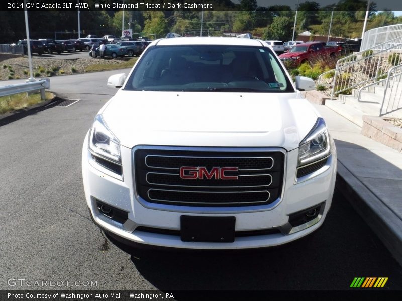 White Diamond Tricoat / Dark Cashmere 2014 GMC Acadia SLT AWD