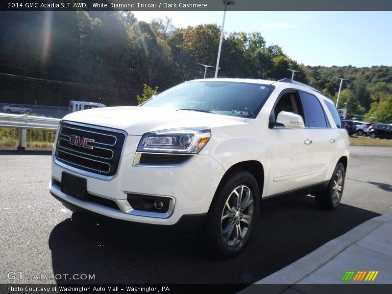 White Diamond Tricoat / Dark Cashmere 2014 GMC Acadia SLT AWD