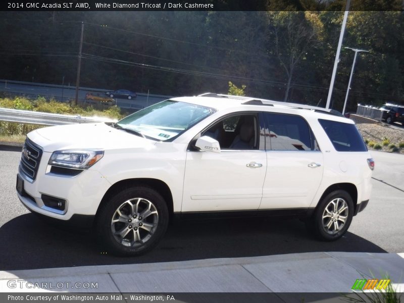 White Diamond Tricoat / Dark Cashmere 2014 GMC Acadia SLT AWD