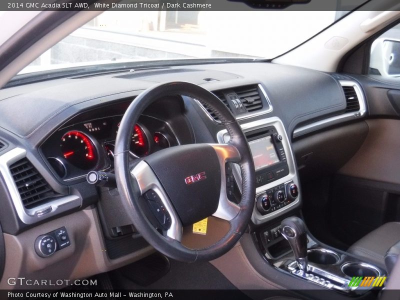 White Diamond Tricoat / Dark Cashmere 2014 GMC Acadia SLT AWD