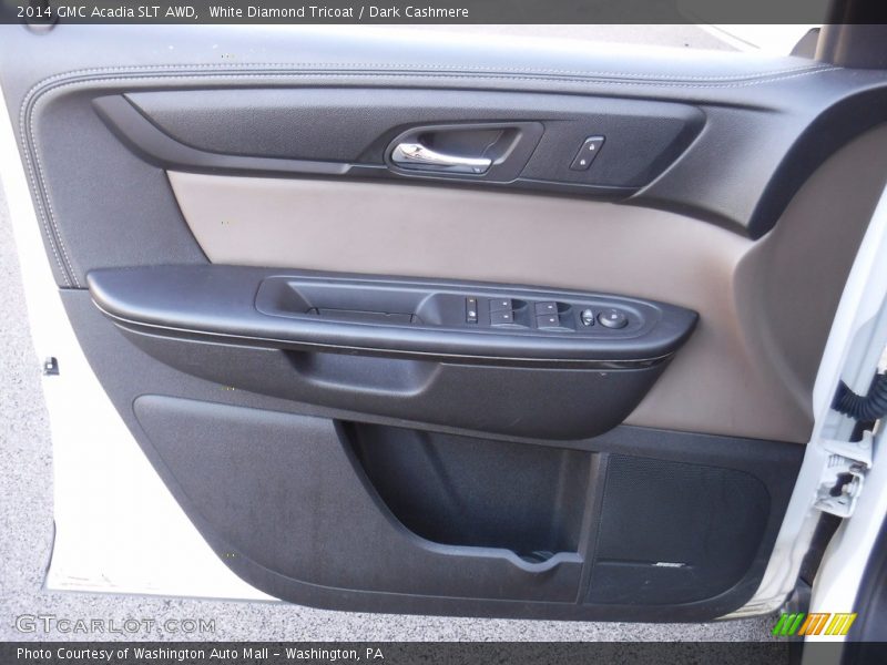White Diamond Tricoat / Dark Cashmere 2014 GMC Acadia SLT AWD