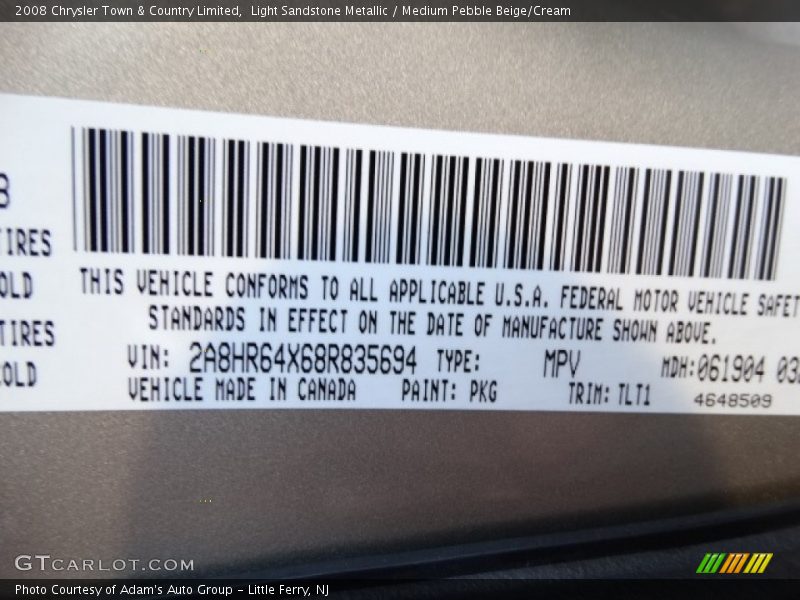 Light Sandstone Metallic / Medium Pebble Beige/Cream 2008 Chrysler Town & Country Limited