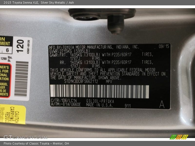Silver Sky Metallic / Ash 2015 Toyota Sienna XLE