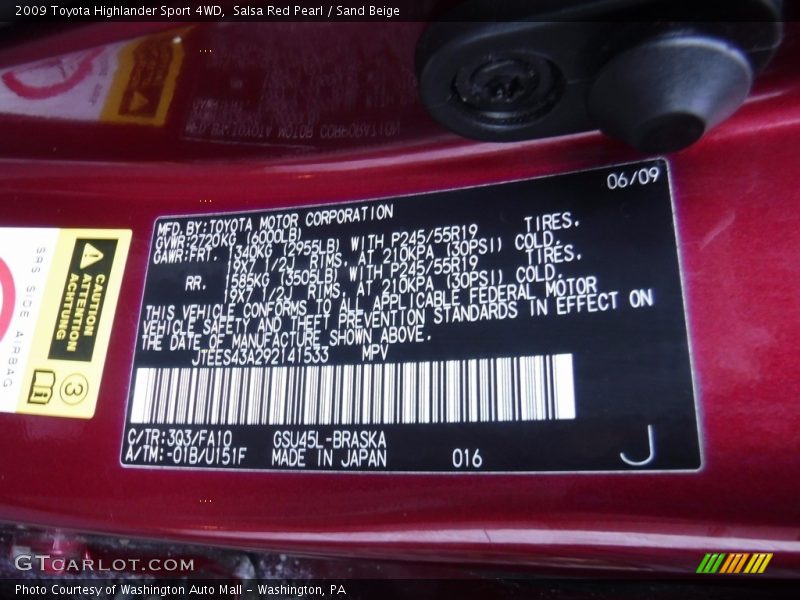 Salsa Red Pearl / Sand Beige 2009 Toyota Highlander Sport 4WD