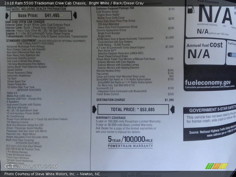 Bright White / Black/Diesel Gray 2018 Ram 5500 Tradesman Crew Cab Chassis
