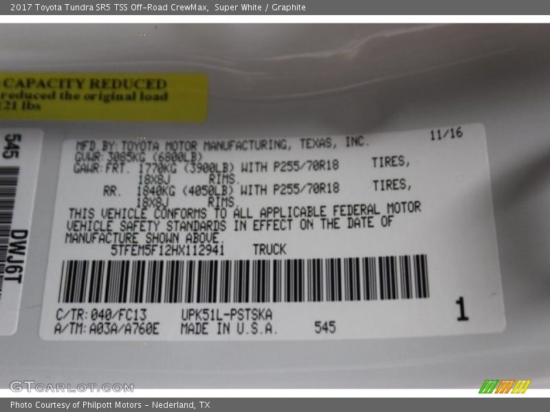 Super White / Graphite 2017 Toyota Tundra SR5 TSS Off-Road CrewMax