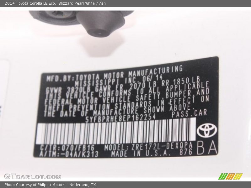 Blizzard Pearl White / Ash 2014 Toyota Corolla LE Eco