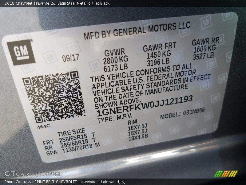 Satin Steel Metallic / Jet Black 2018 Chevrolet Traverse LS