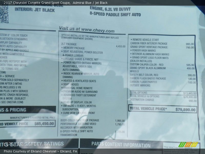 Admiral Blue / Jet Black 2017 Chevrolet Corvette Grand Sport Coupe