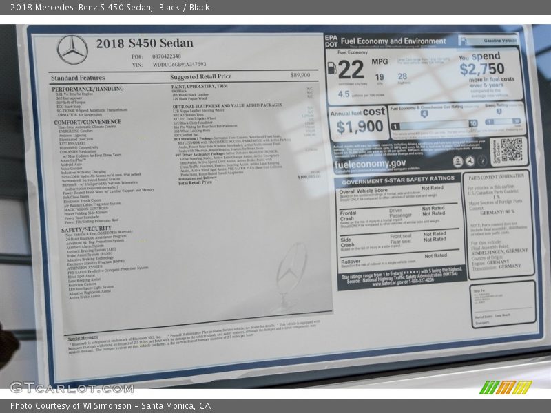 Black / Black 2018 Mercedes-Benz S 450 Sedan