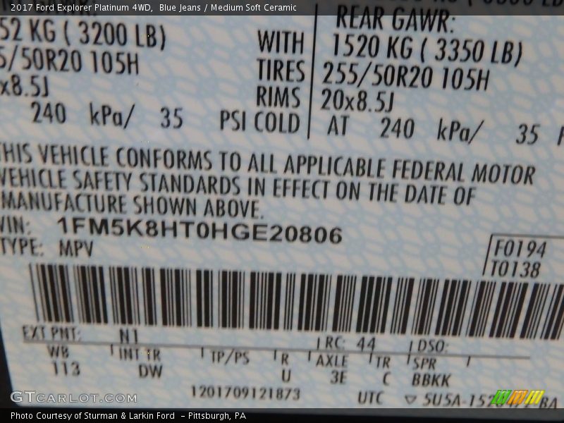 Blue Jeans / Medium Soft Ceramic 2017 Ford Explorer Platinum 4WD