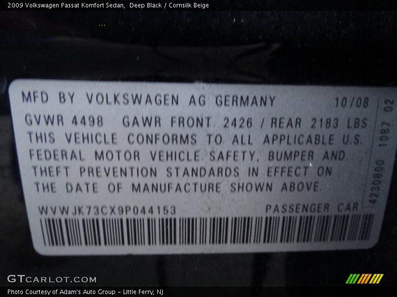 Deep Black / Cornsilk Beige 2009 Volkswagen Passat Komfort Sedan