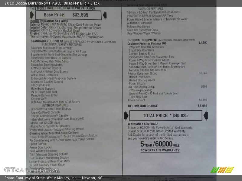 Billet Metallic / Black 2018 Dodge Durango SXT AWD