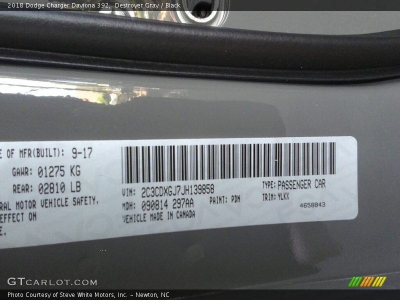 Destroyer Gray / Black 2018 Dodge Charger Daytona 392