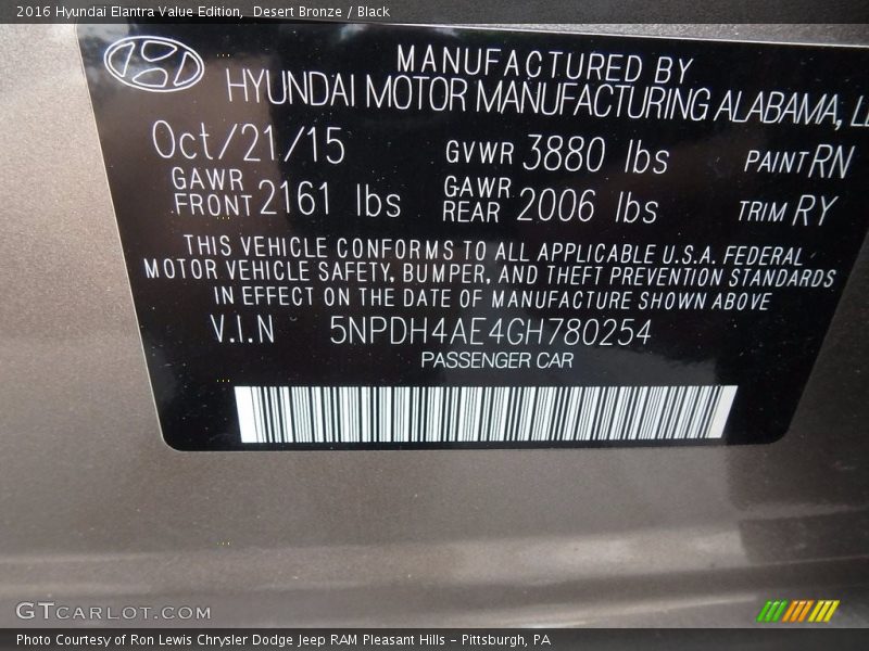 Desert Bronze / Black 2016 Hyundai Elantra Value Edition