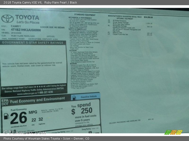 Ruby Flare Pearl / Black 2018 Toyota Camry XSE V6