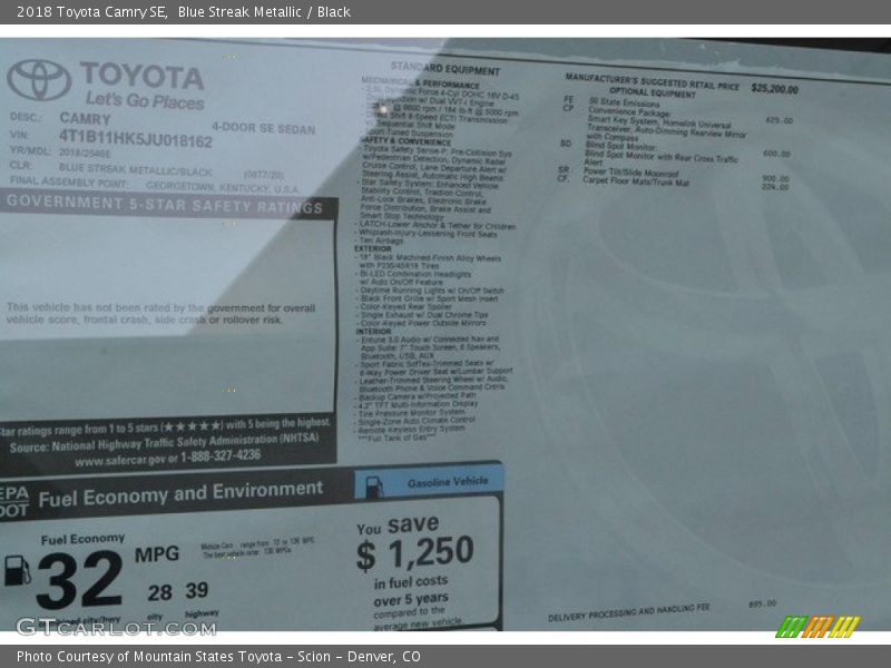 Blue Streak Metallic / Black 2018 Toyota Camry SE